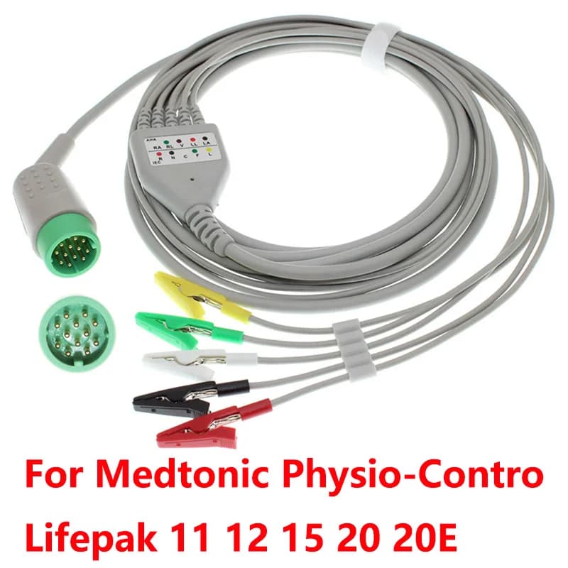 Compatibile Medtonic Physio-Contro Lifepak 11 12 15 20 20E Monitor 12P ECG ECG 3/5 cavo monopezzo e cavo dell'elettrodo.