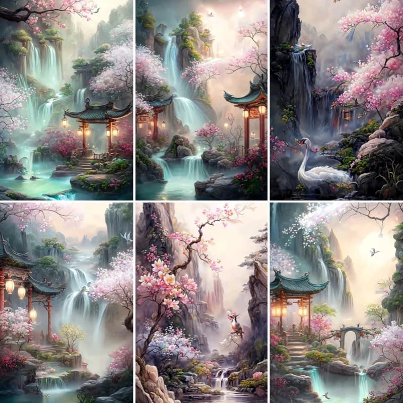 Pittura Diamante 5D Fai da Te Senza Cornice, a Cascata, con Diamanti Completi, Mosaico, Punto Croce, Set Famiglia, Ricamo Fatto a Mano, Decorativo