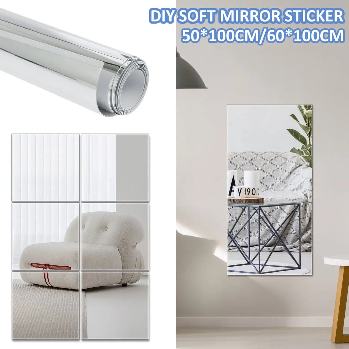 Adesivi per specchietti autoadesivi 60x100cm /50x100cm specchio Set completo per il corpo adesivo da parete decalcomanie per piastrelle a specchio acrilico per bagno a parete