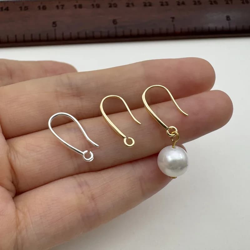 1Pair Solid 925 Sterling Silver Earring Hooks 15mm Handmade Semi-Finished Open Hoop Base DIY Accessories Making Ear Hook
