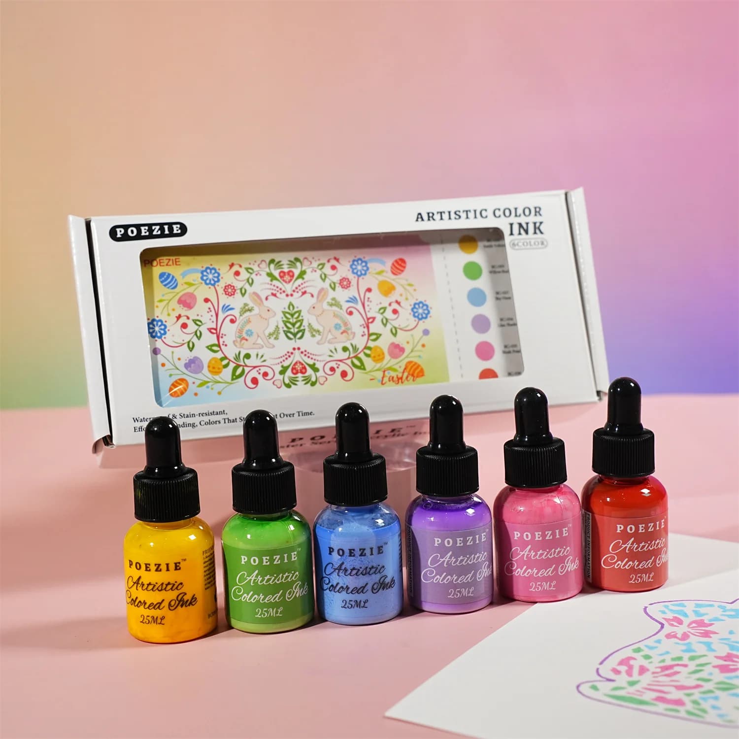 Easter Day Art Acrylic Ink 6Pcs with Dropper, High Coverage Quick Dry Ink for Pouring Art Airbrush Mixed Media Scrapbooking
