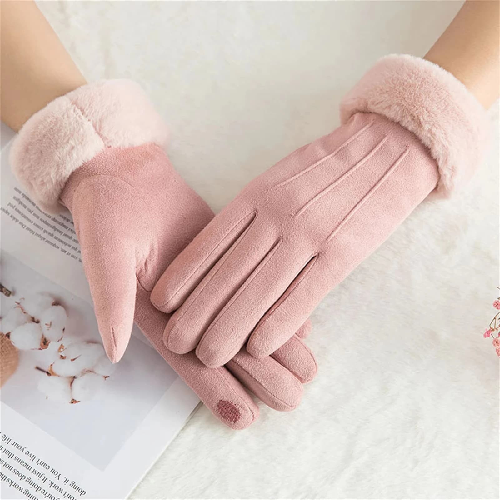 Nuovi guanti spessi in pelle scamosciata con maniche in peluche, morbidi, caldi, solidi, autunno inverno, ciclismo all'aperto, guanti antivento, guanti da sposa di fascia alta