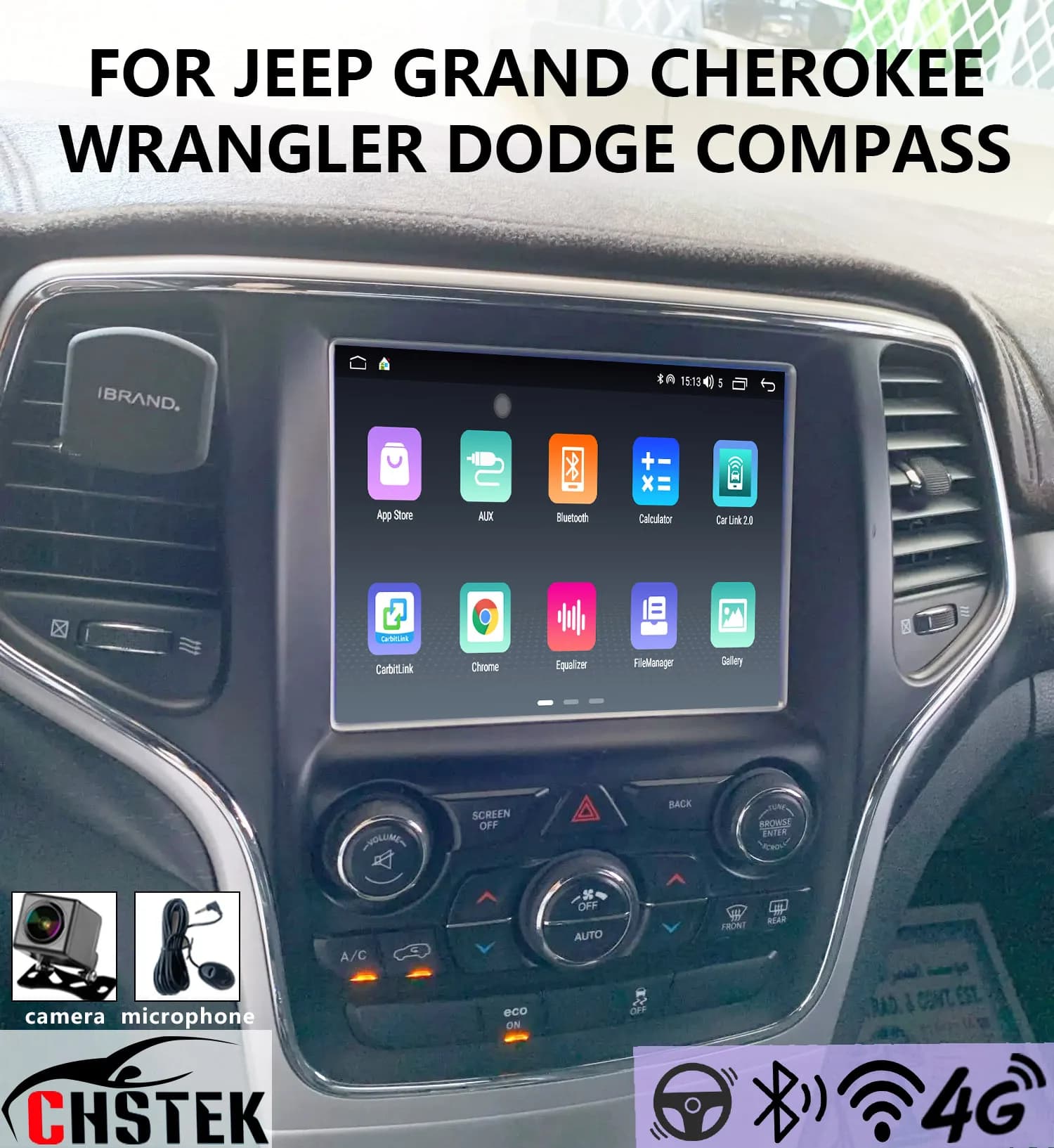 CHSTEK Multimedia Unit For Jeep Dodge Grand Cherokee Compass Challenger Charger Durango Android System BT 4G GPS WIFI Handsfree