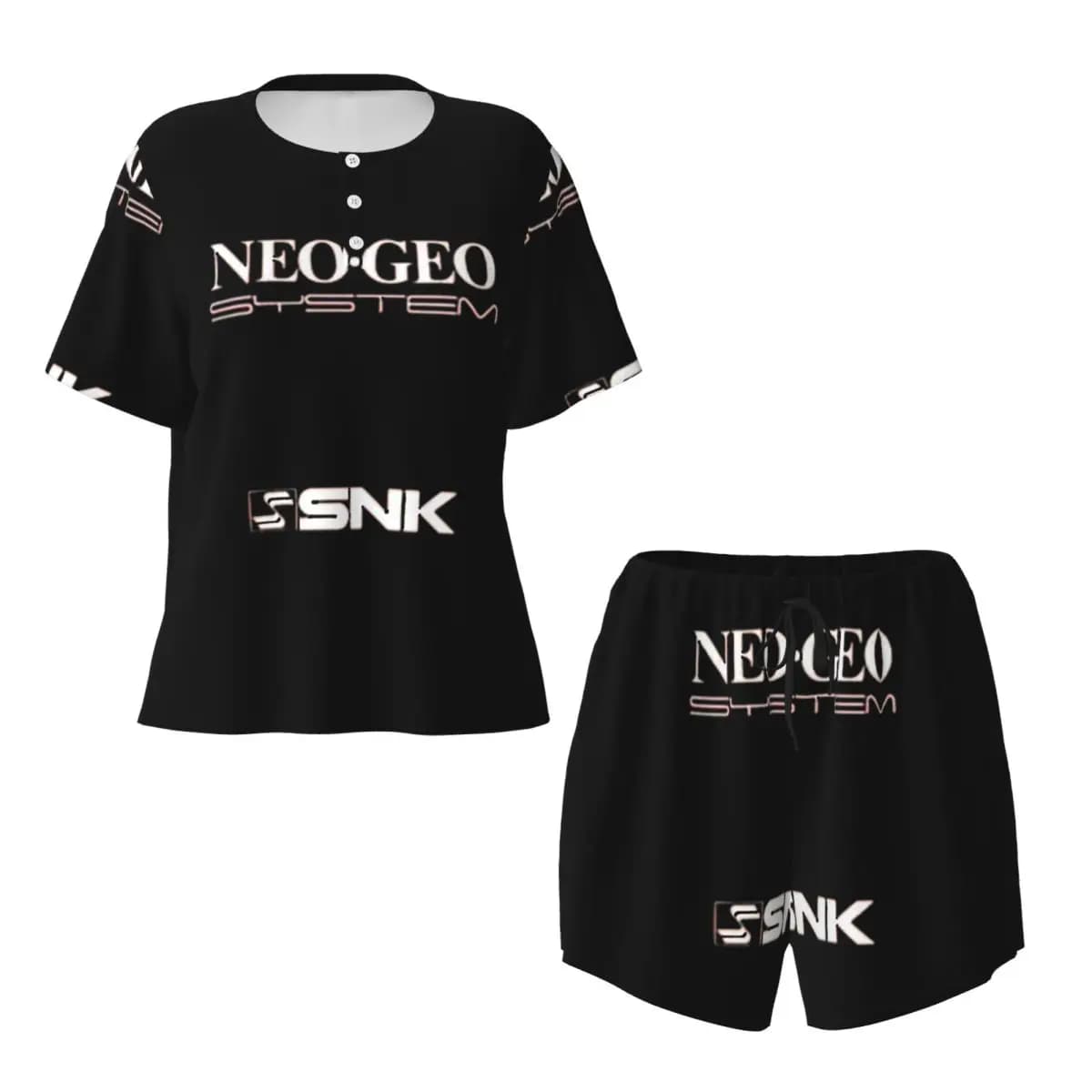 Neo Geo Logo Neogeo Arcade _pixian_ai Round Neck Short Sleeve Nightgowns for Sleeping Sleepshirts Women Loose