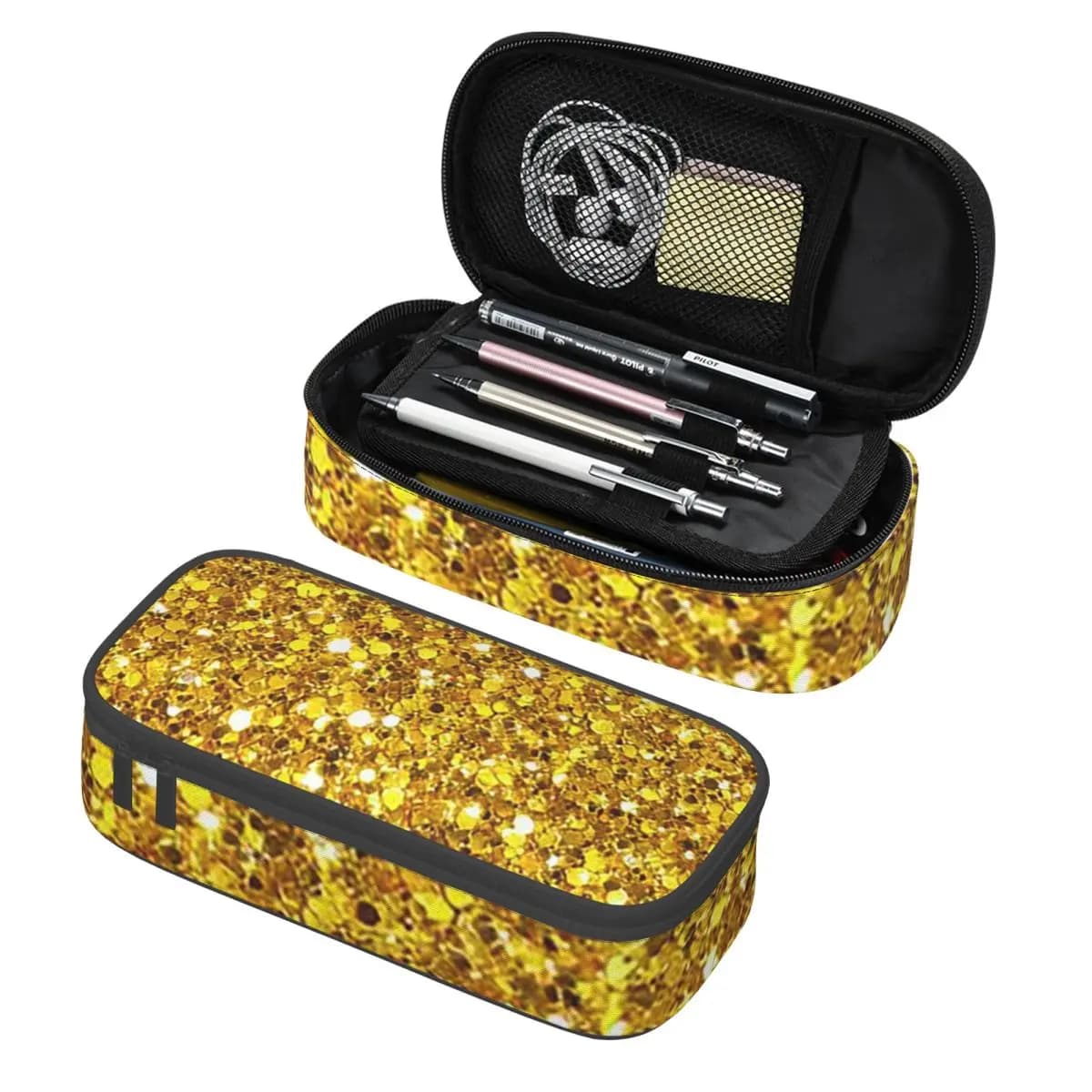 Astuccio Portapenne Dorato con Glitter, Portaoggetti per Cancelleria, Grande Scatola Portapenne, Borsa per Matite per Studenti