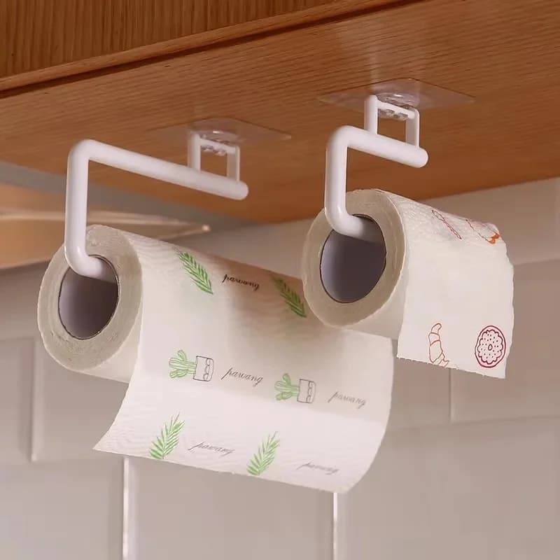 1-2pcs Kitchen Paper Roll Holder Bathroom Toilet Pape Storage Rack Towel Rack Cabinet Rag Hanging Holder Self-Adhesive Kitchen
