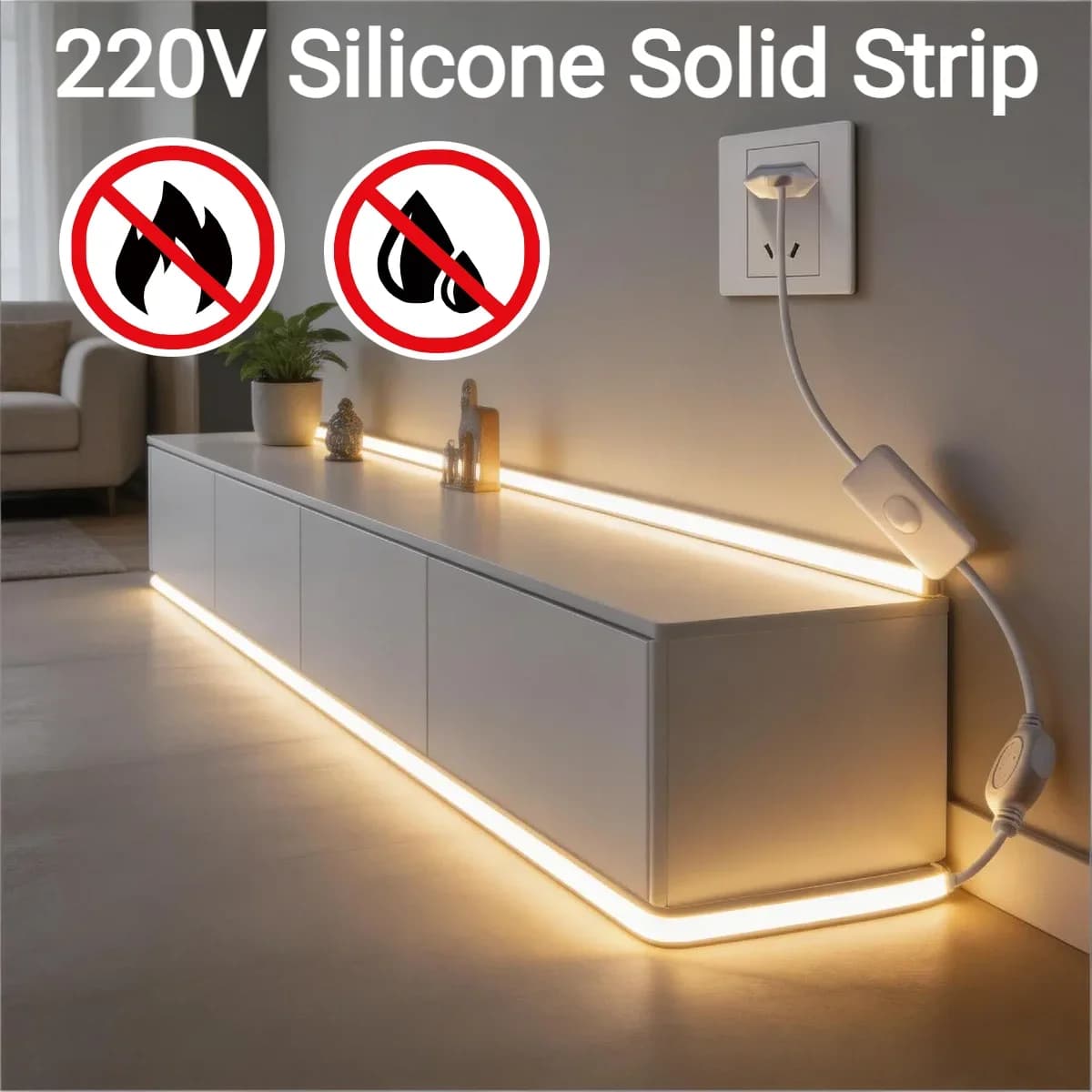 Striscia LED COB Flessibile in Silicone Solido 1-30M 220V, Impermeabile, Luce al Neon a 3 Temperature di Colore con Interruttore per Decorazione d'Ambiente Domestico