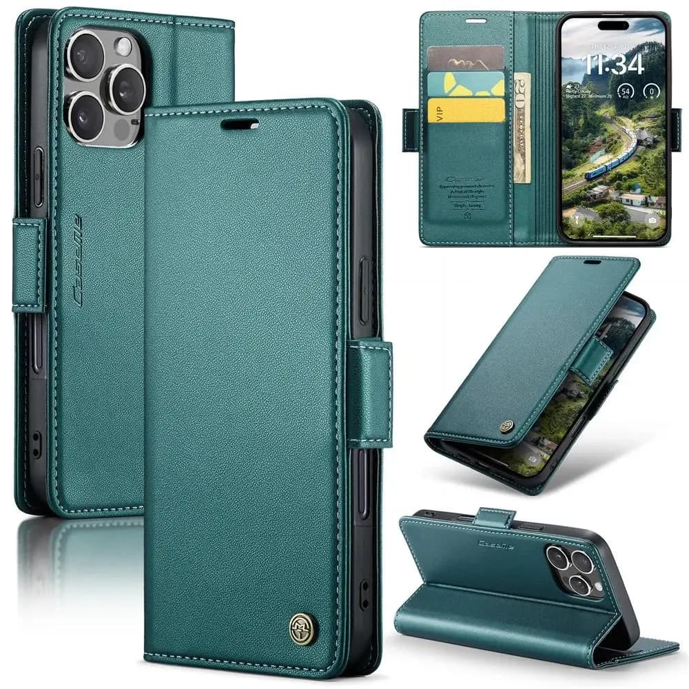 Per Samsung Galaxy S25 Edge Custodia CASEME Serie 023 Custodia per telefono con supporto a portafoglio in pelle con blocco RFID - Verde