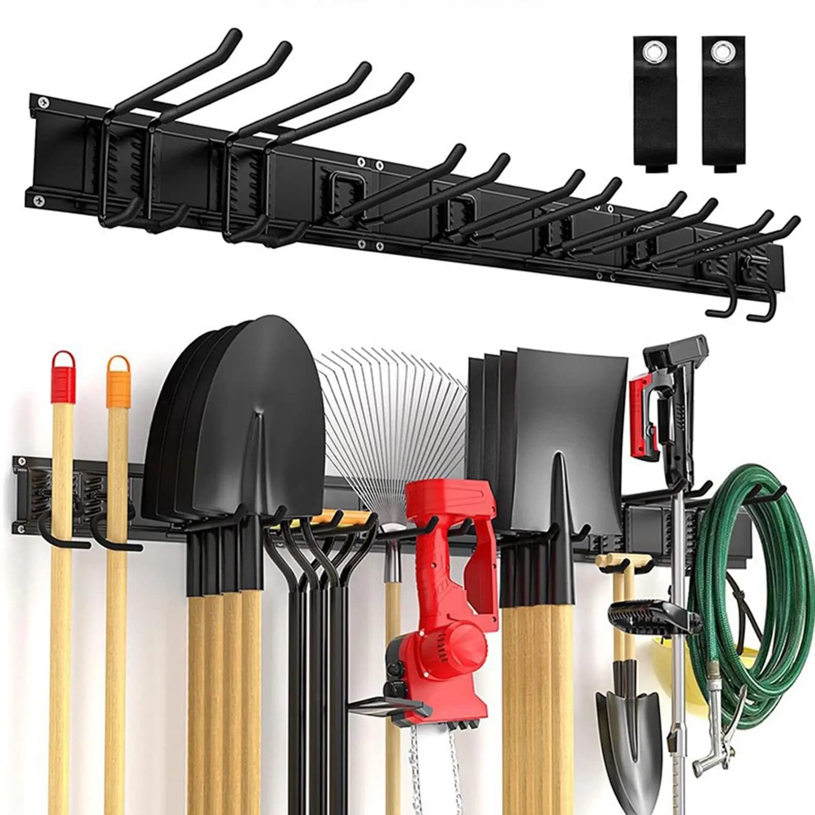 Garage Wall Organizer Shelves Hook Hangers Wall Mounted Tool Storage Rack for Power Tools Snowboard Patio Mop Broom Yard