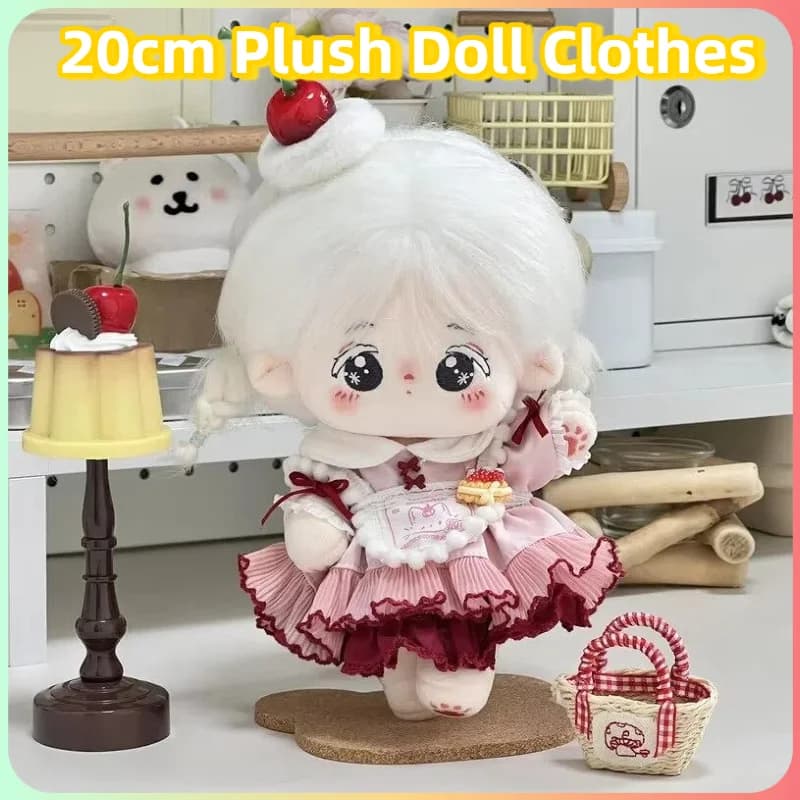 Vestiti per bambole di peluche da 20 cm, costume stile dolce e carino a forma di torta di ciliegie, per giocattoli di peluche con corpo standard, accessorio per vestire, morbido e adorabile.