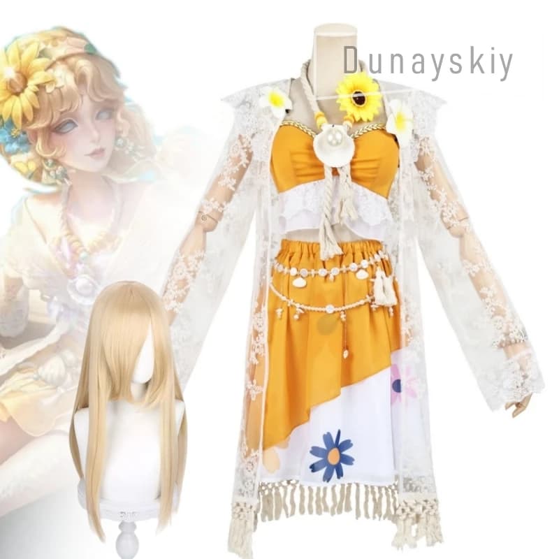 Identity V Doctor Summer Bathstone Cosplay Costume Boho Sunflower Seaside Outfit Bohemian Style Sunflower Hair Props Halloween