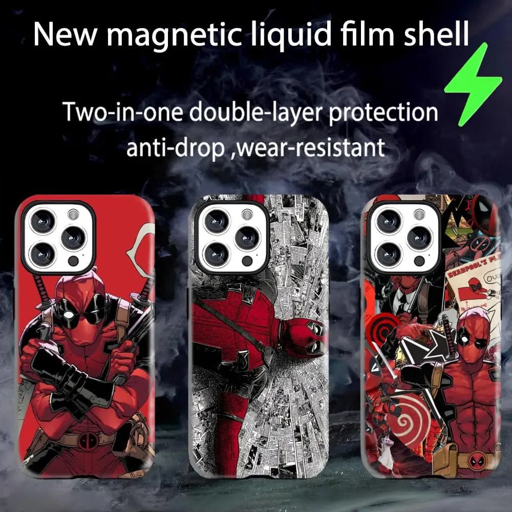 Custodia per telefono Deadpool Marvel magnetica 2-in-1 lucida per iPhone 17 Air, 16, 15, 14, 13, 12, 11 Pro Max Plus
