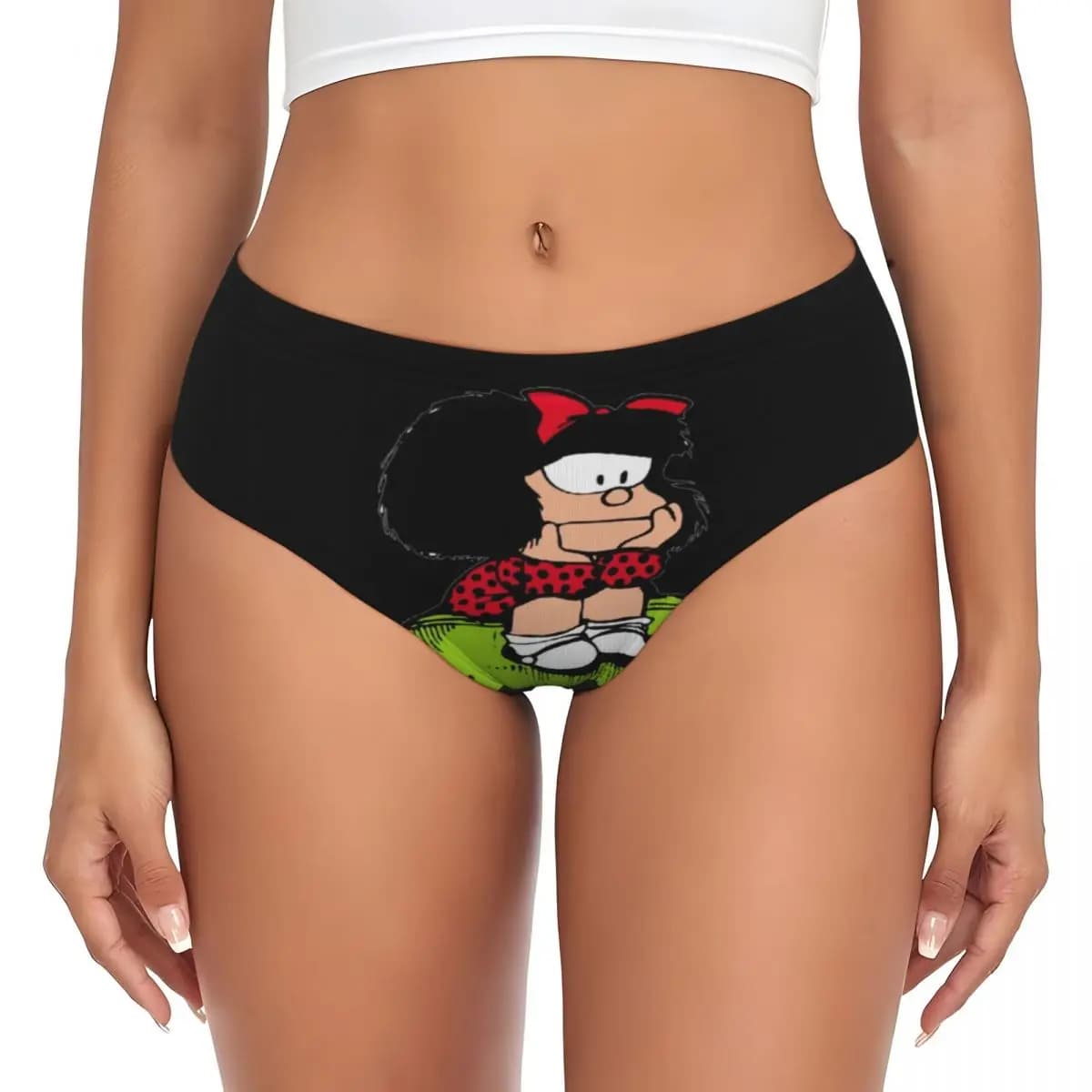 Slip da donna personalizzati Mafalda Thinking, traspiranti, con stampa fumetto Quino, intimo femminile
