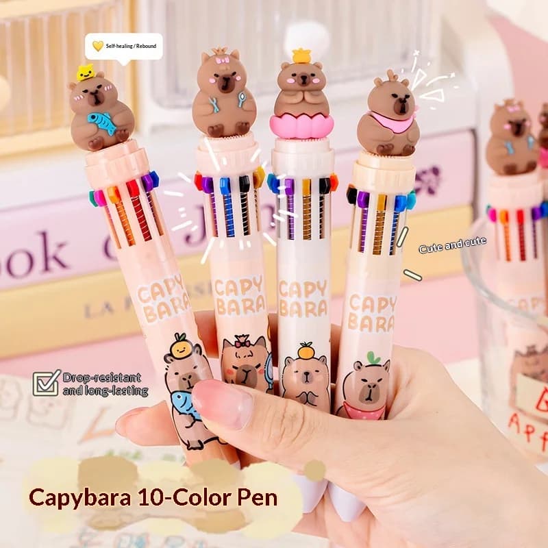 1-12 Pezzi Penna a Sfera 10 Colori, Cartone Animato Capibara Carino, Inchiostro Colorato 0.5mm, Forniture per Scuola e Ufficio, Penna Gel per Studenti, Regalo