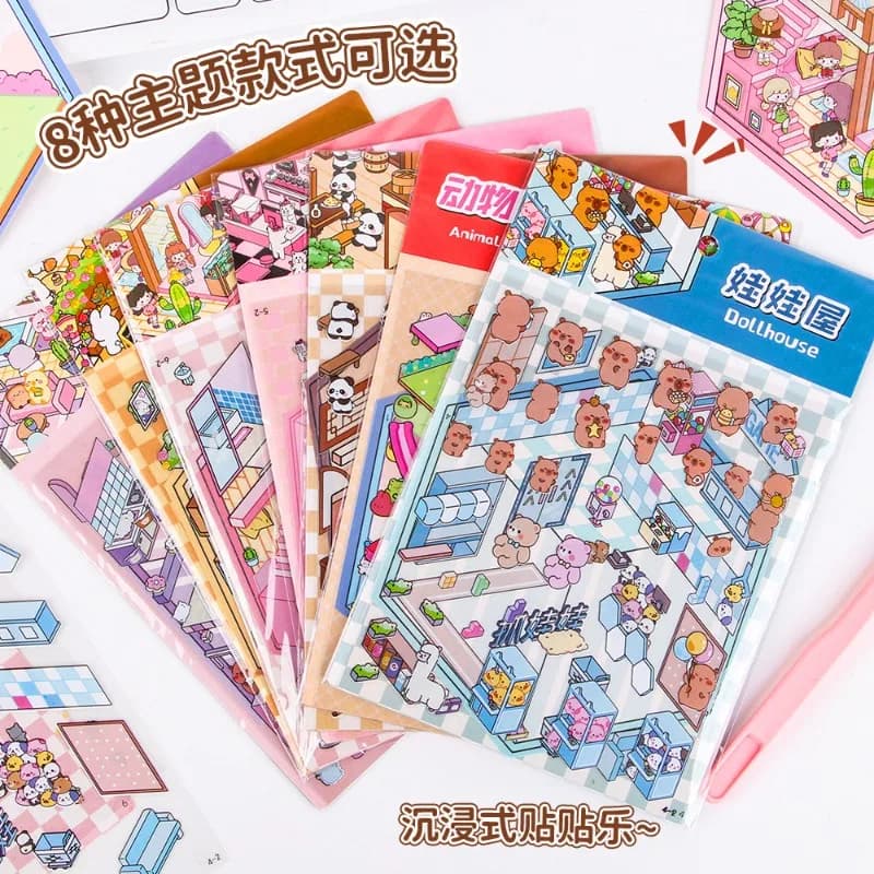 Cute 3D Diy Miniature Scene Landscaping Stickers Three-dimensional Sticker Visual Stacking Christmas Gift For Student