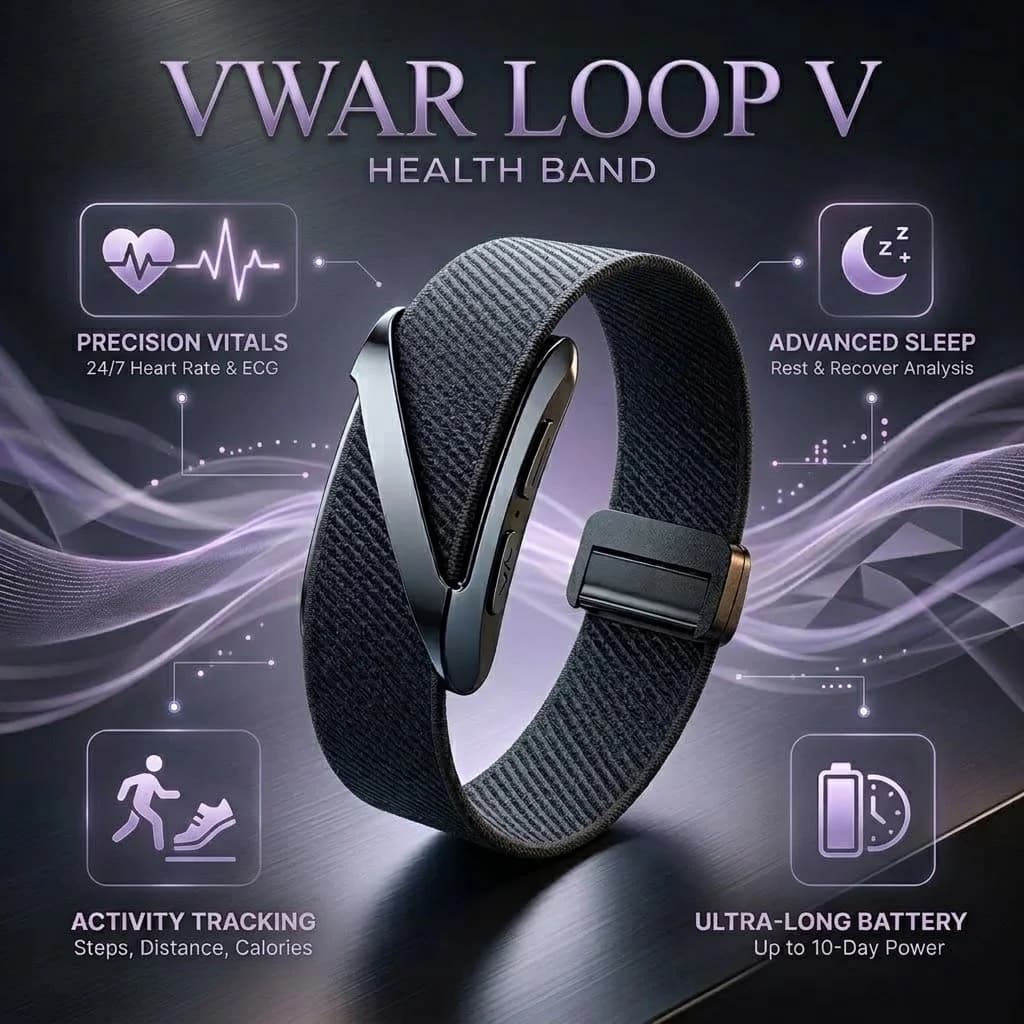 2026 NEW VWAR LOOP V Smart Band Fitness Tracker 24/7 ECG&HRV Sleep Blood Oxygen Body Temperature Monitoring Fitness Tracker Band