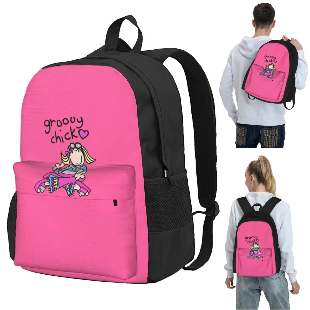 Groovy Chick Girls 2000s Y2K Vintage Backpack Student BookBag Children School Bag Laptop Shoulder Bags for Boys Girls