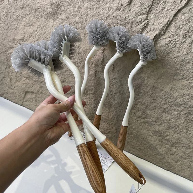 Multifunctional Wood-colored Toilet Brush; Top Quality Bathroom and Kitchen Cleaning Scrubber.
