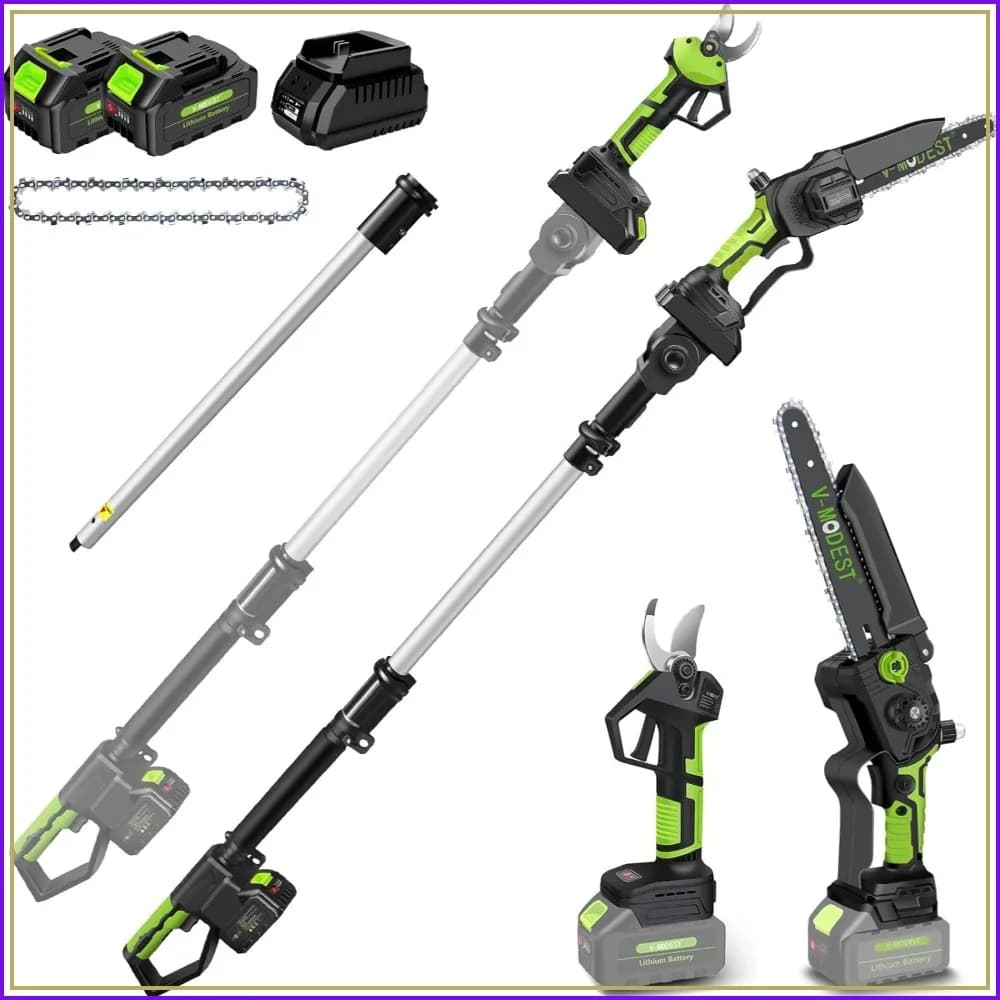 4-in-1 Power Saw and Electric Scissors, 8-inch Telescopic Saw for Tree Power, Wireless with Maximum Extension of 15 Feet, 2 4.0Ah Batteries