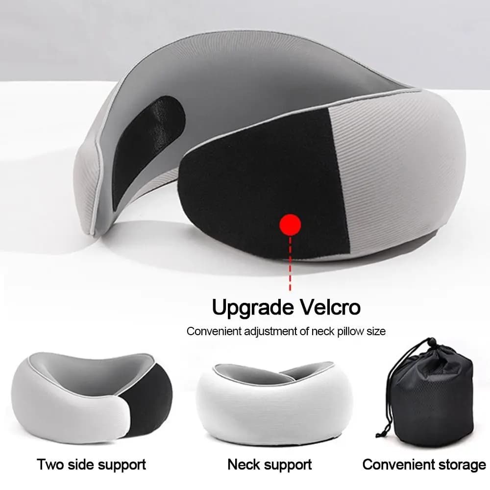 Cuscino per il collo da viaggio a forma di U Cuscino per aereo traspirante regolabile Borsa con coulisse Cuscino in memory foam morbido