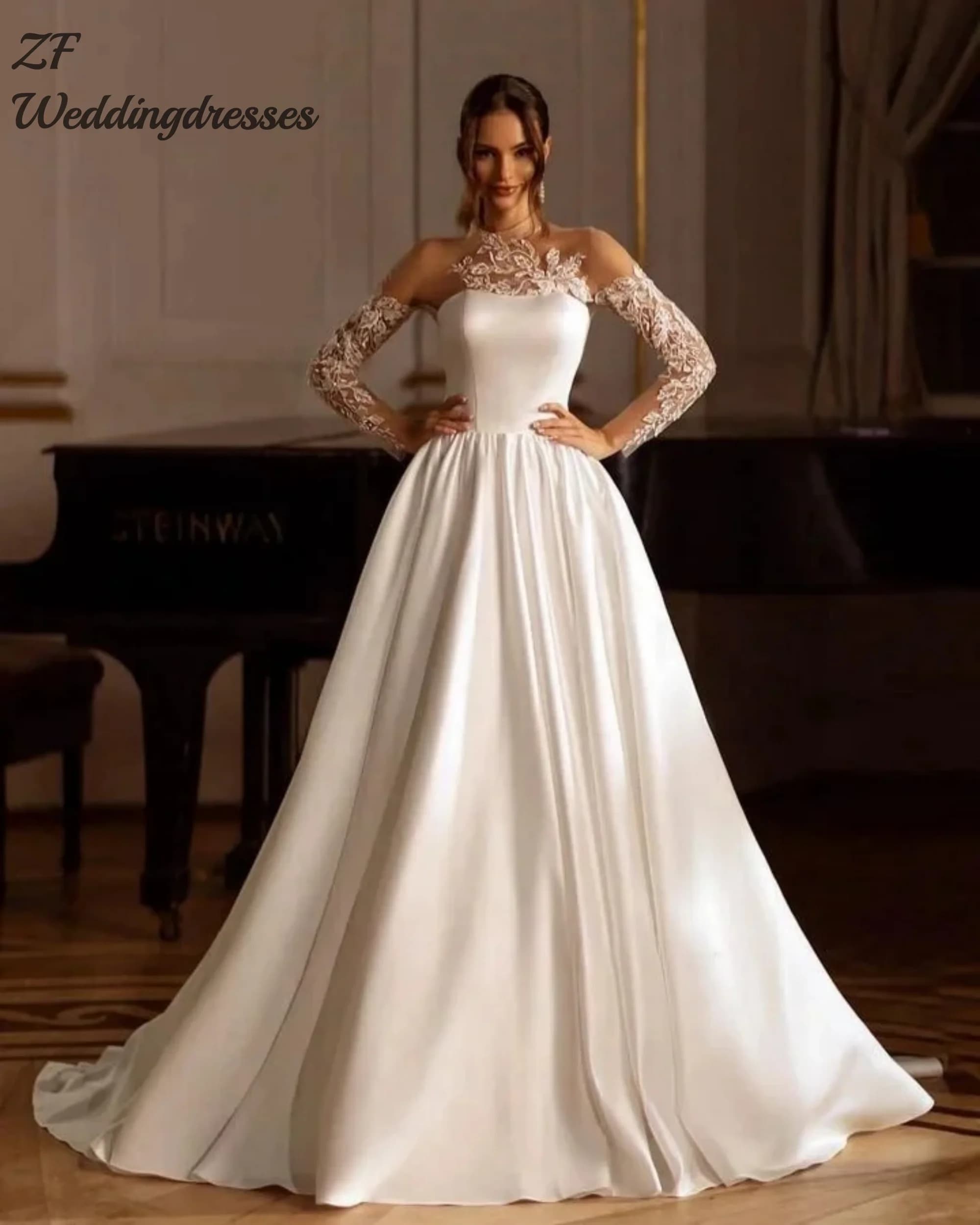 Customize To Measure Wedding Dresses Full Sleeves High Neck Bridal Dress Bride Gown Long vestidos de novia For WOmen
