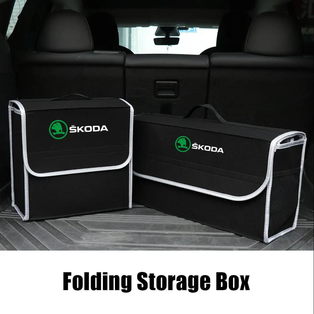Car Logo Folding Trunk Soft Felt Storage Box Accessories For Skoda Kodiaq Octavia Fabia Karoq Enyaq Kamiq Superb Scala Rapid RS