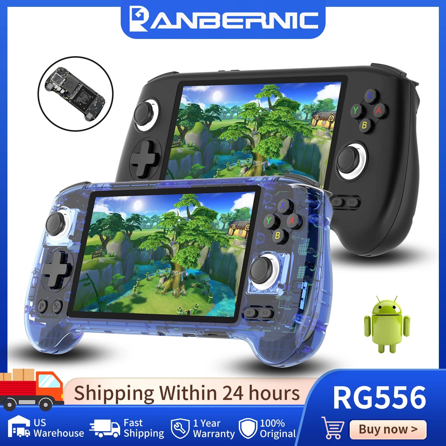 Anbernic RG556 Handheld Games Console 5.48'' AMOLED 1080*1920 Screen Android 5500mAh Hall Joystick Hall Trigger Portable Video Games Player Supports 1080p Display Port Output,AI Assistant,Streaming
