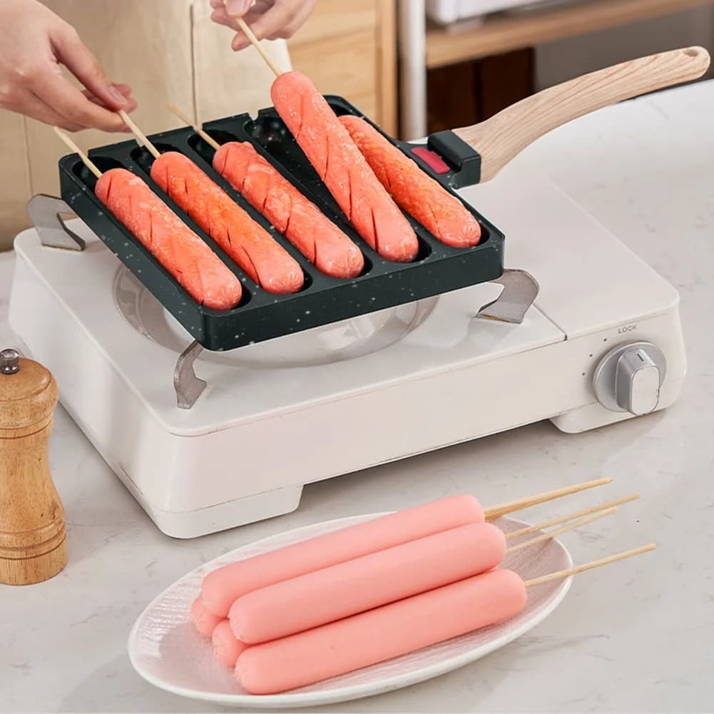 Stampo per Hot Dog a 5 Griglie Fai-da-te, per Salsicce Grigliate Pre-condotte, Utensile per Cuocere e Cuocere a Vapore