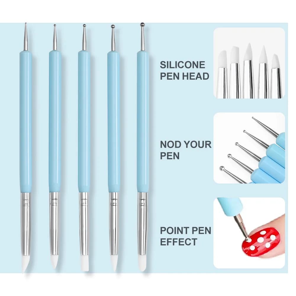 Set of 1/3/5/6 Brushes for Nail Art - Silicone Pen for Sculpture and Score, Brush for French Lines, Tools for Fai-da-Te Manicure and Salone