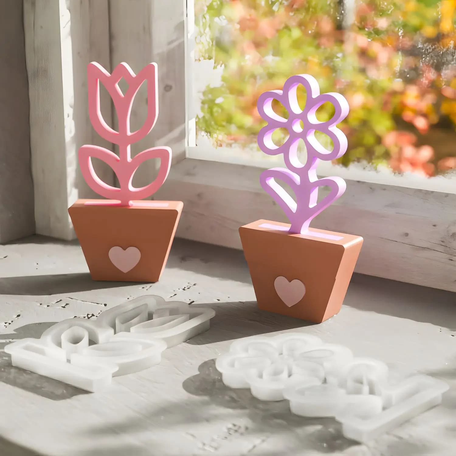 Multi-design epoxy resin molds for DIY handicraft Sunflower/Tulip/Colata of Trees Frame for flower pots and table decorations
