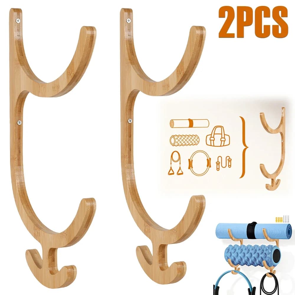 2Pcs Yoga Mat Storage Rack Wall Mount Wood Yoga Mat Holder Multifunctional Workout Equipment Organizer Home Gym Accessories