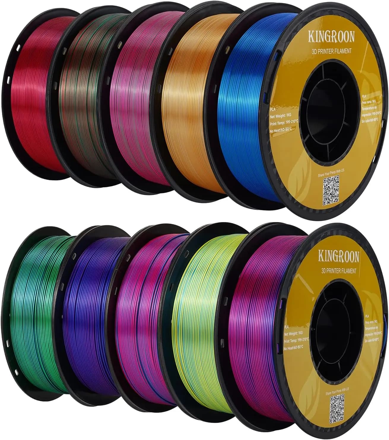 ^For PLA Filament, Multicolor Silk PLA Filament, Tri Color 3D Printer Filament, 1.75 mm, Dimensional Accuracy +/- 0.03 mm, 10kg