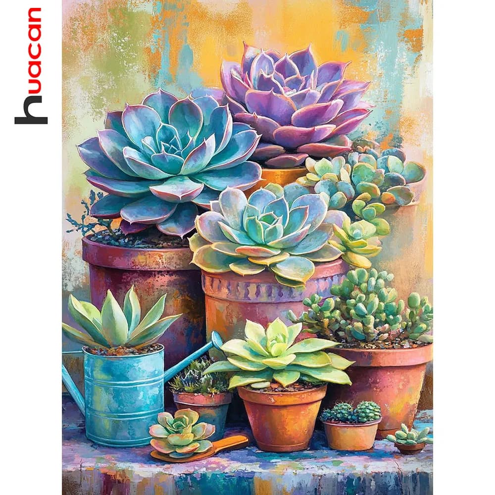 Huacan Full Square Round Drill Pittura diamante 5D Vaso di fiori Pianta Diamante Mosaico Kit completo Decorazione da parete
