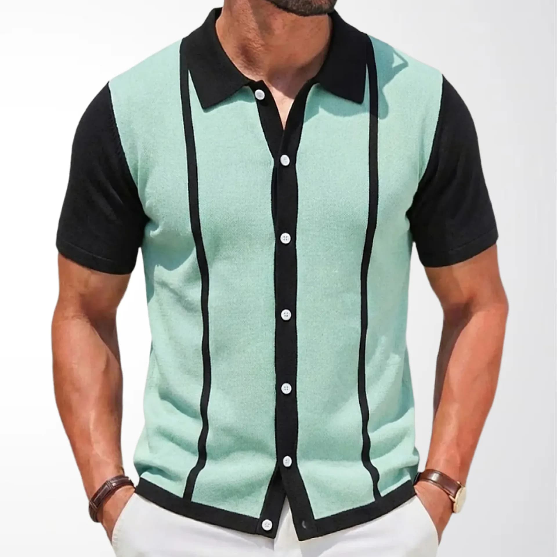 Spring Summer Mens T-Shirt Short Sleeve Lapel Stripe Jacquard Polo Shirt Business Casual Cardigan Tops Male Knitted Shirt SY0169