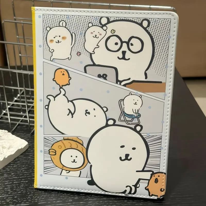 Anime Self Mocking Bear Doodle A5 Leather Notebook Hard Cover Illustrated Thick Lined Journal Student Cute Diary Notebook 2026