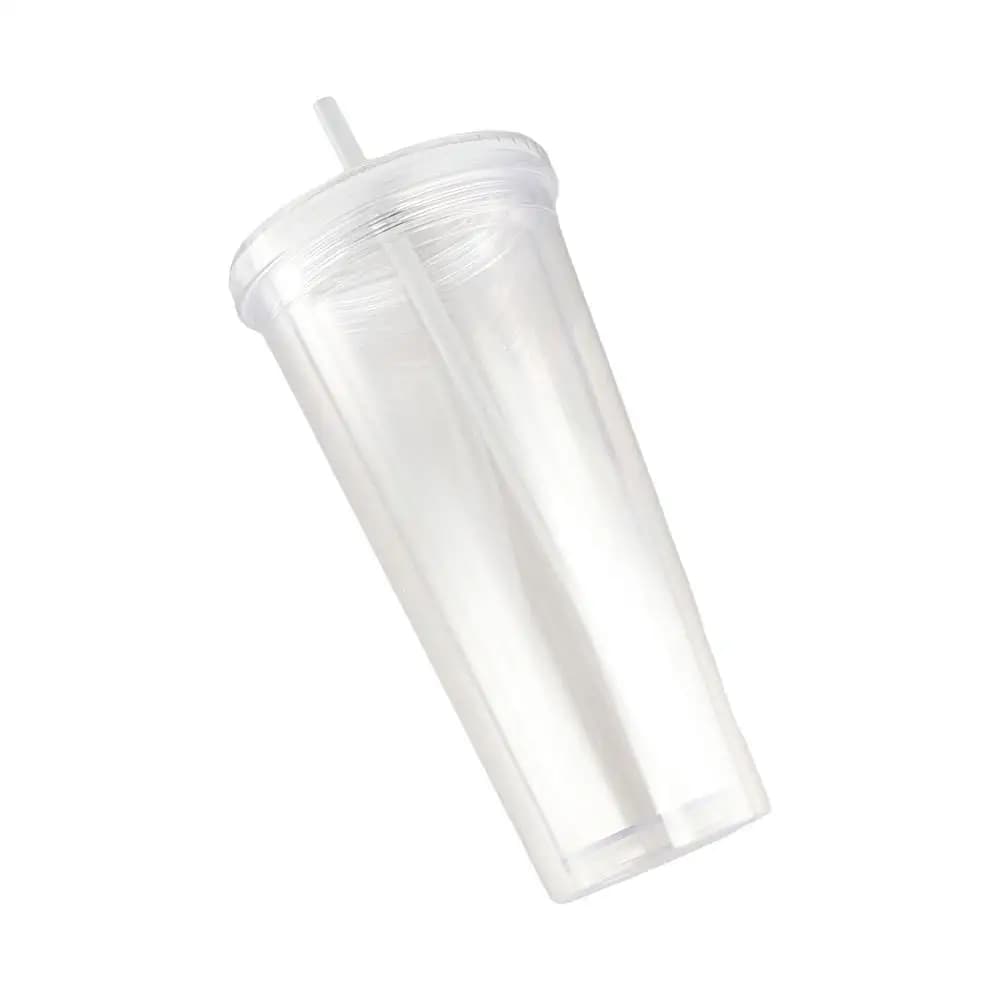 Drinkware 350/450/650ml Clear Tumbler Double-Layer with Lid and Straw Water Bottle Transparent Plastic Iced Coffee Cup Milk