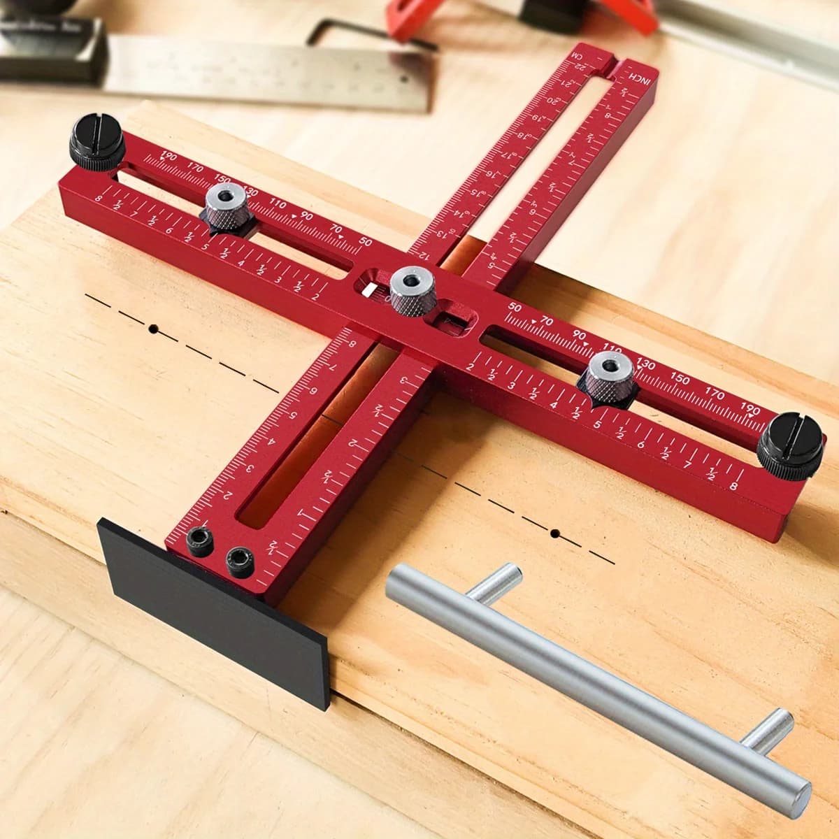 Maniglia per armadio in alluminio Jig Strumento di localizzazione punzonatura regolabile Modello di perforazione metrico/pollici Guida Righello di posizionamento per manopole del cassetto