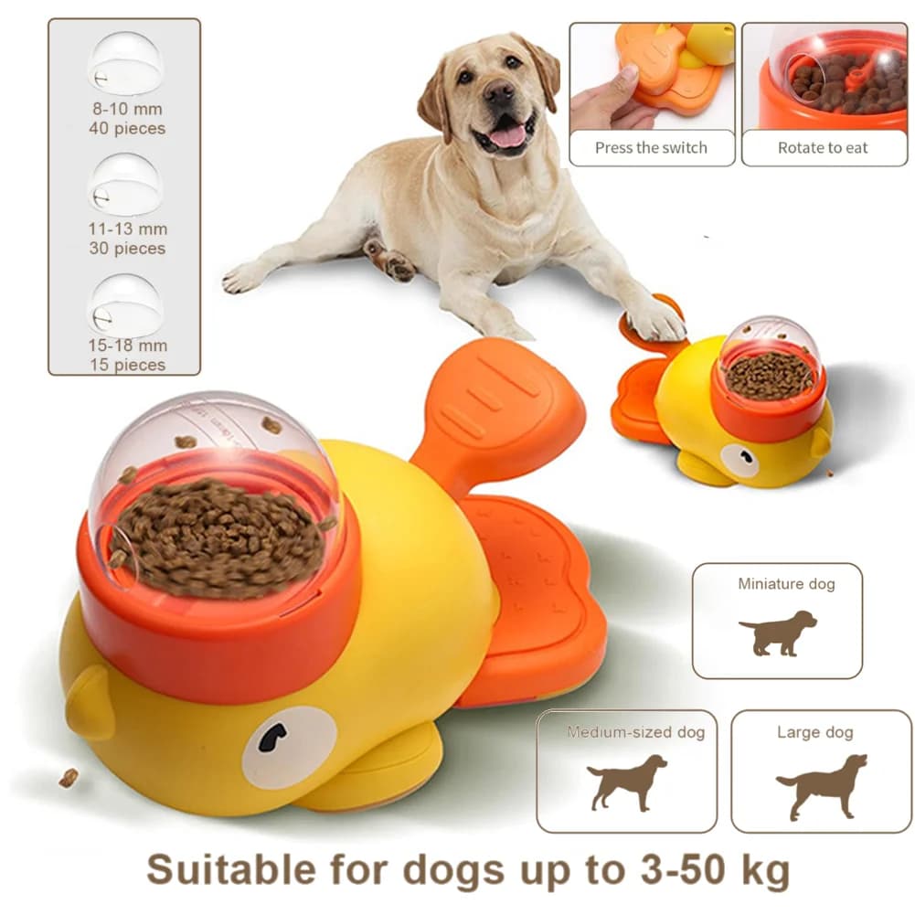 Alimentatore puzzle per cani Animali domestici Dispenser per dolcetti per gatti Design anatra cartone animato Antiscivolo Alimentatore automatico per animali domestici Giocattoli per addestramento per cani da compagnia