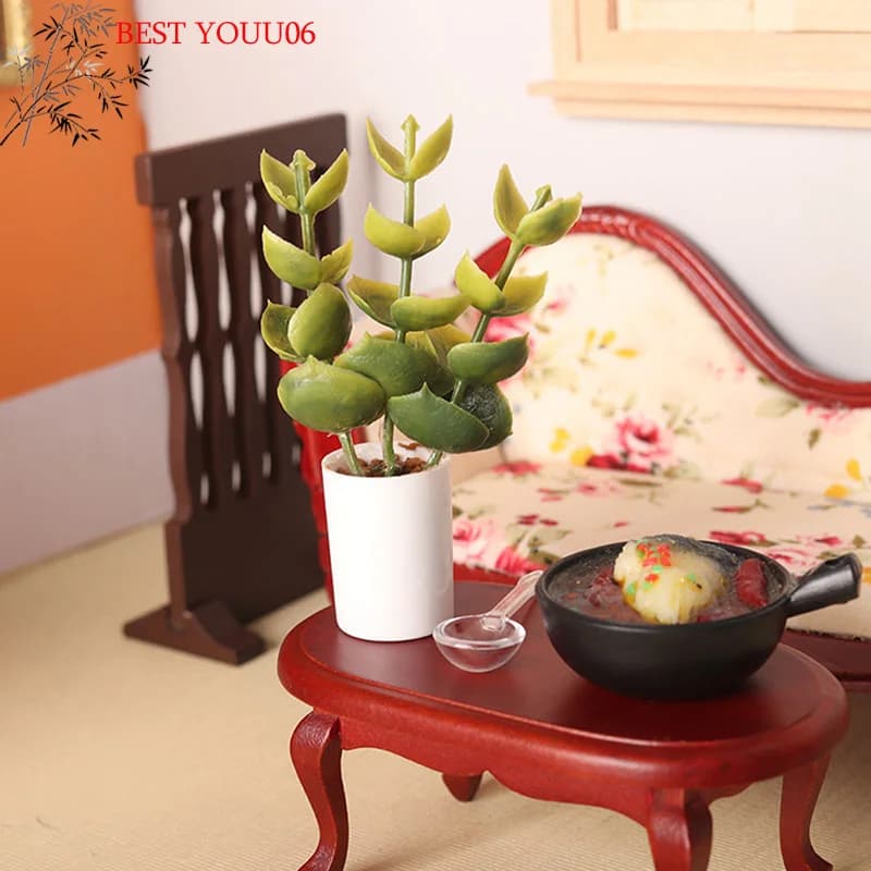 (YOUU06)1:12 Miniature Plant for Doll House, Green Leaves, Bonsai, Garden and Home Decoration, Doll House Accessories