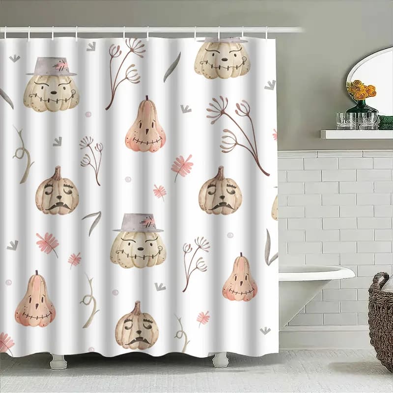 1 pezzo di simpatico tenda da doccia di Halloween con zucche e spaventapasseri, decorazione decorativa per il bagno