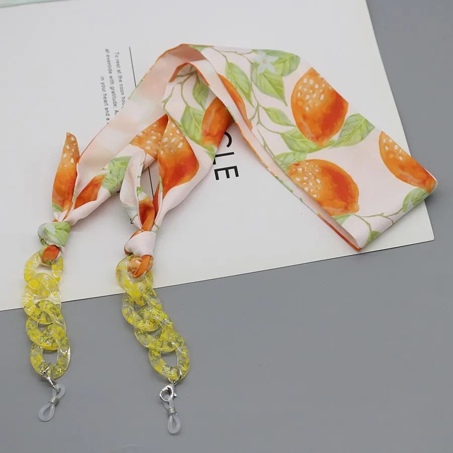 Silk Scarf with Print Bohemia Chain for Goggles Acrylic Sunglasses Cord Ribbon Mask Strap On Neck Eyewear Girl Gift Jewelry