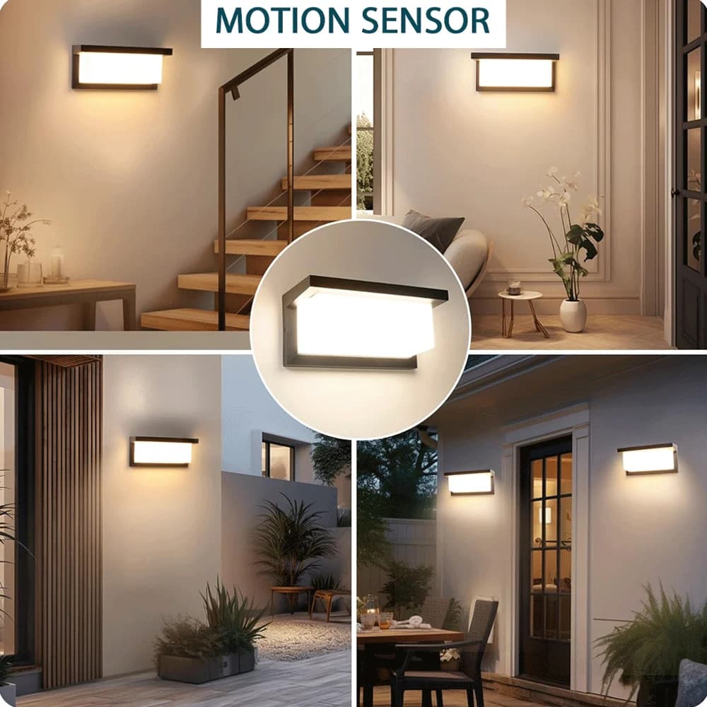 Lampada da parete per esterni a LED Sensore di movimento PIR AC85-265V ABS Impermeabile moderna per interni Casa Balcone Portico Decorazione del giardino