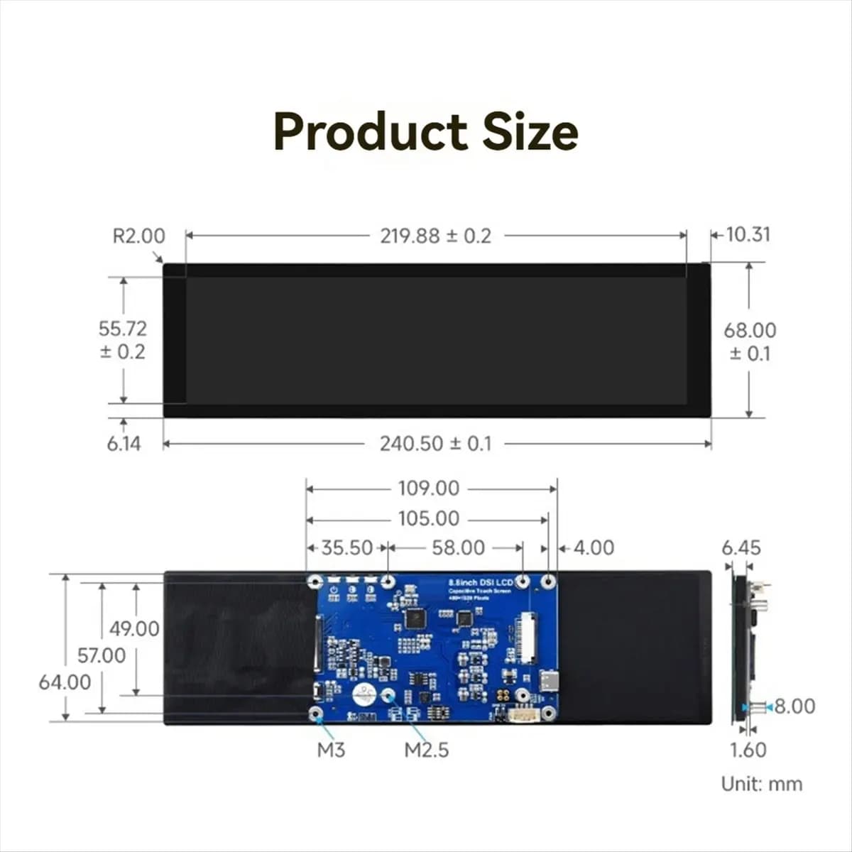 doyou 8.8inch DSI Capacitive Touch Screen 480x1920 Pixels 10-Point Touch DSI Interface IPS Display for Raspberry Pi 5