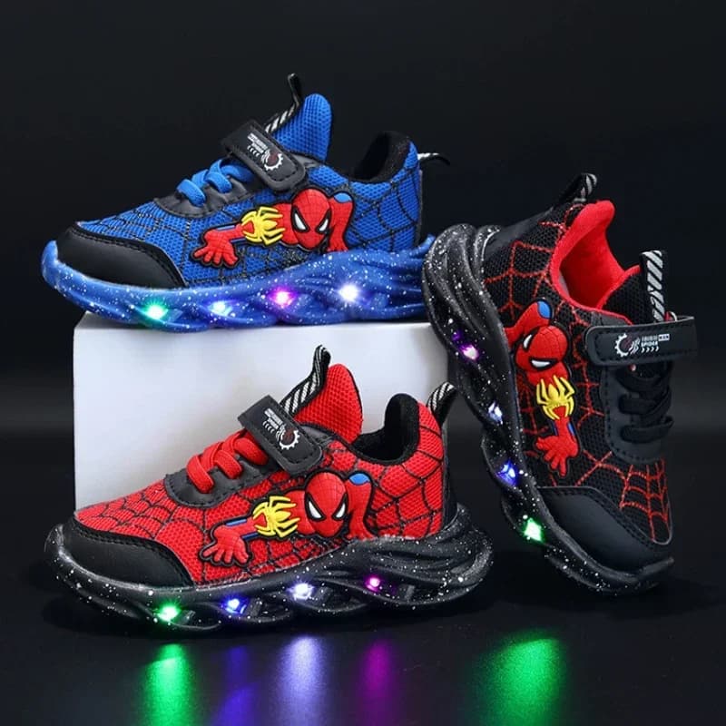 Spring Autumn Boys Spiderman Mesh Breathable Sports Shoes Disney LED Sneakers Kids Casual Shoes Kids Light Shoes for 0-6 years