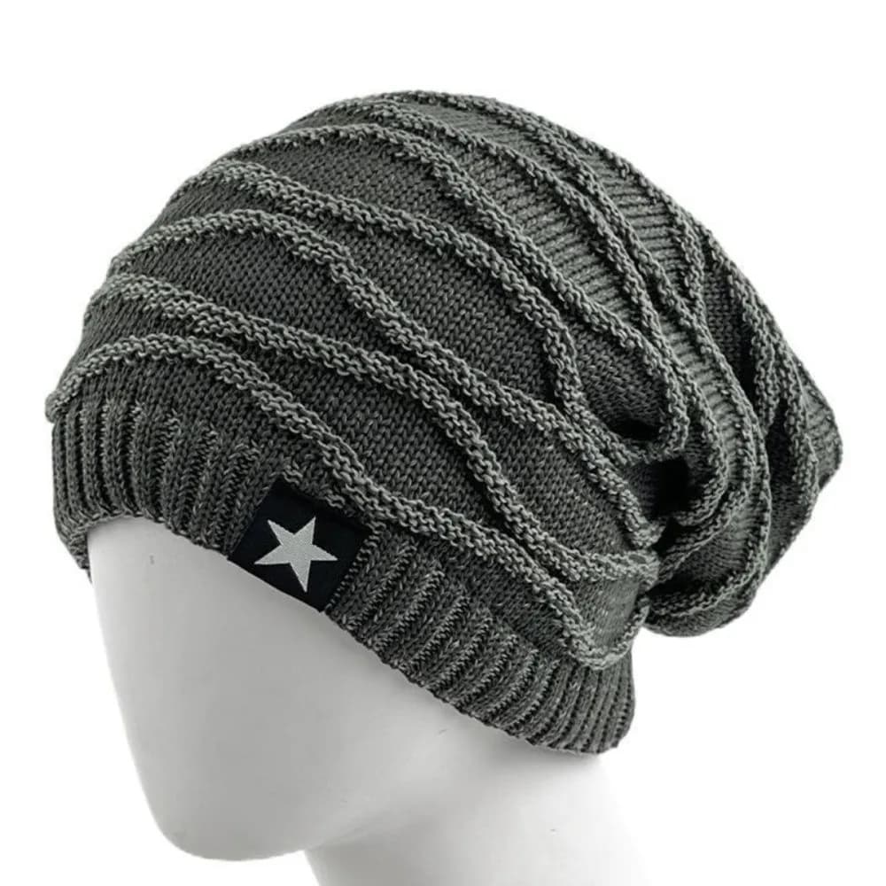 Fashion Thickened Fleece Pile Cap Windproof Rhombus Jacquard Beanies Hat Star Warm Cycling Pullover Cap Men