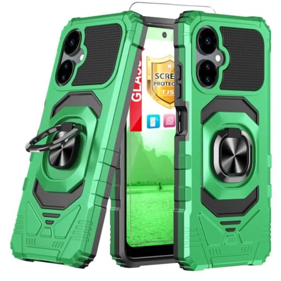 TJS Compatible for Boost Mobile Celero 5G 2024 3rd Version Case, with Tempered Glass Screen Protector Metal Ring Magnetic Suppo