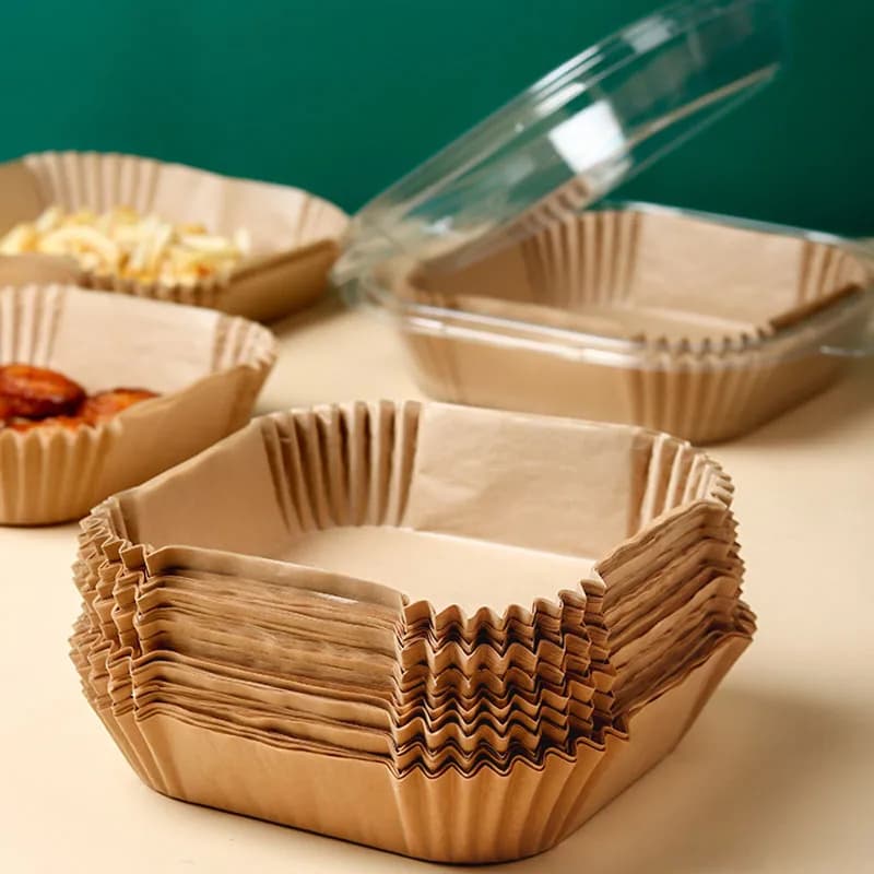 50 Pezzi Carta da Forno Monouso per Friggitrice ad Aria, Quadrata e Rotonda, Tappetino Antiaderente per Barbecue, Accessori da Cucina