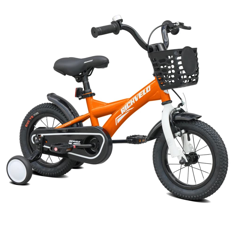 A1601 Kids Bike, 12 14 16 Inch Children Bicycle with Training Wheels, Front V-Brake & Coaster Brake, Basket, for Boys Age 3-7 Years Old