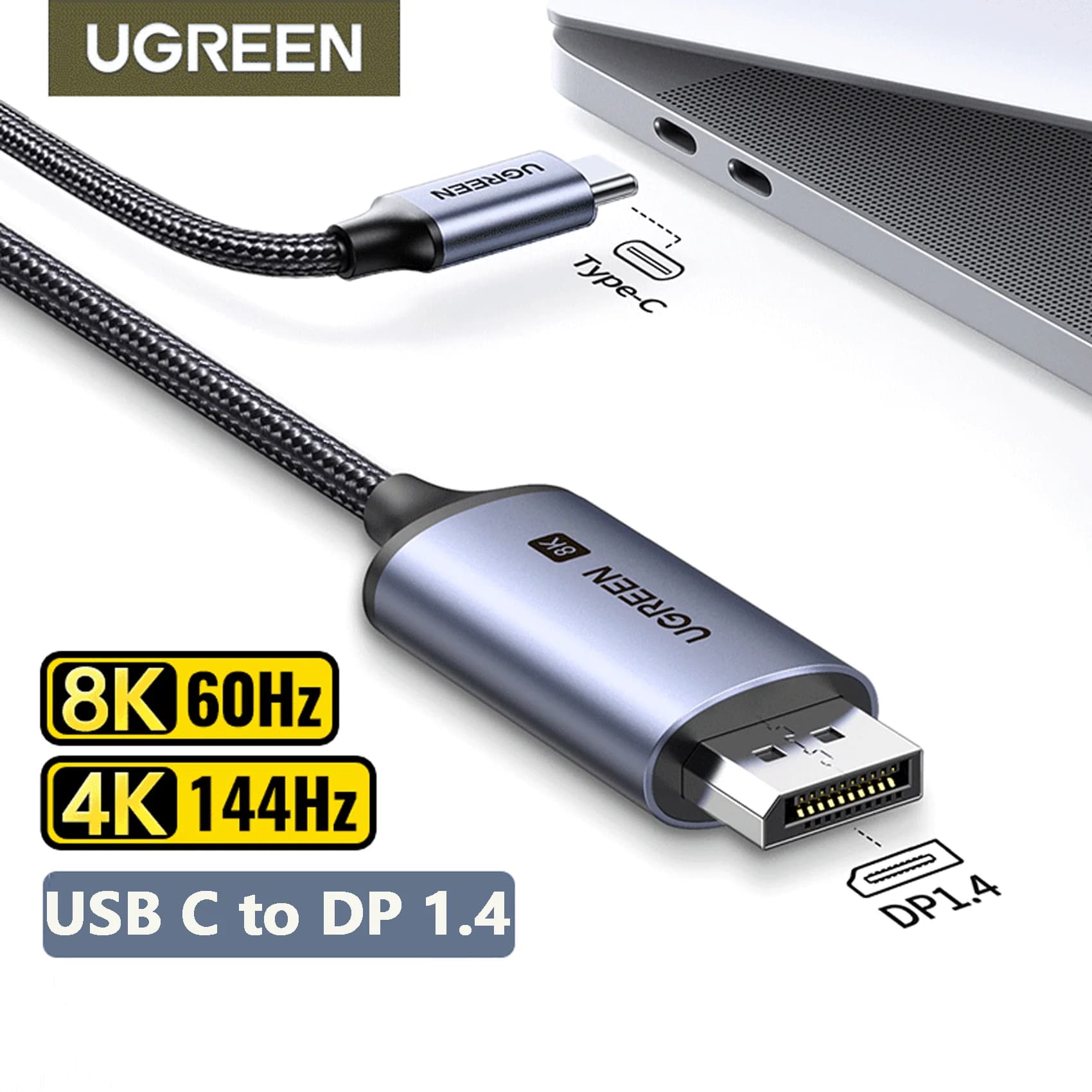 UGREEN USB C a 8K Displayport 1.4 per Macbook Pro iPad compatibile con Thunderbolt 3/4 cavo da USB tipo C a Displayport 32.4Gbps