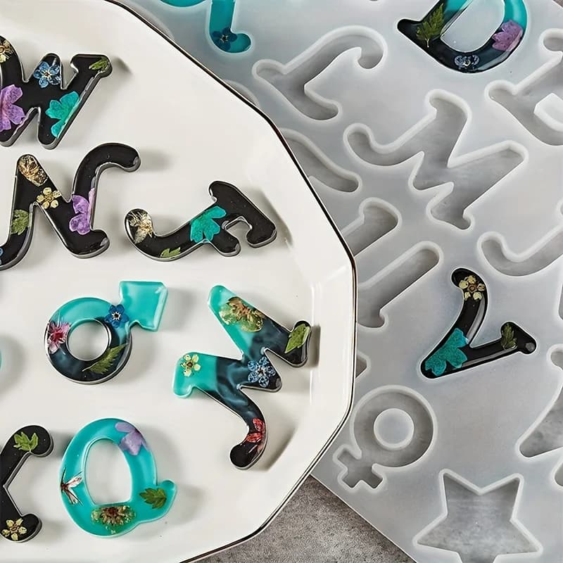 Resin casting mold A style mirror 26 English letters plus 6 kinds of patterns silicone mold,ewelry DIY creative handmade crafts